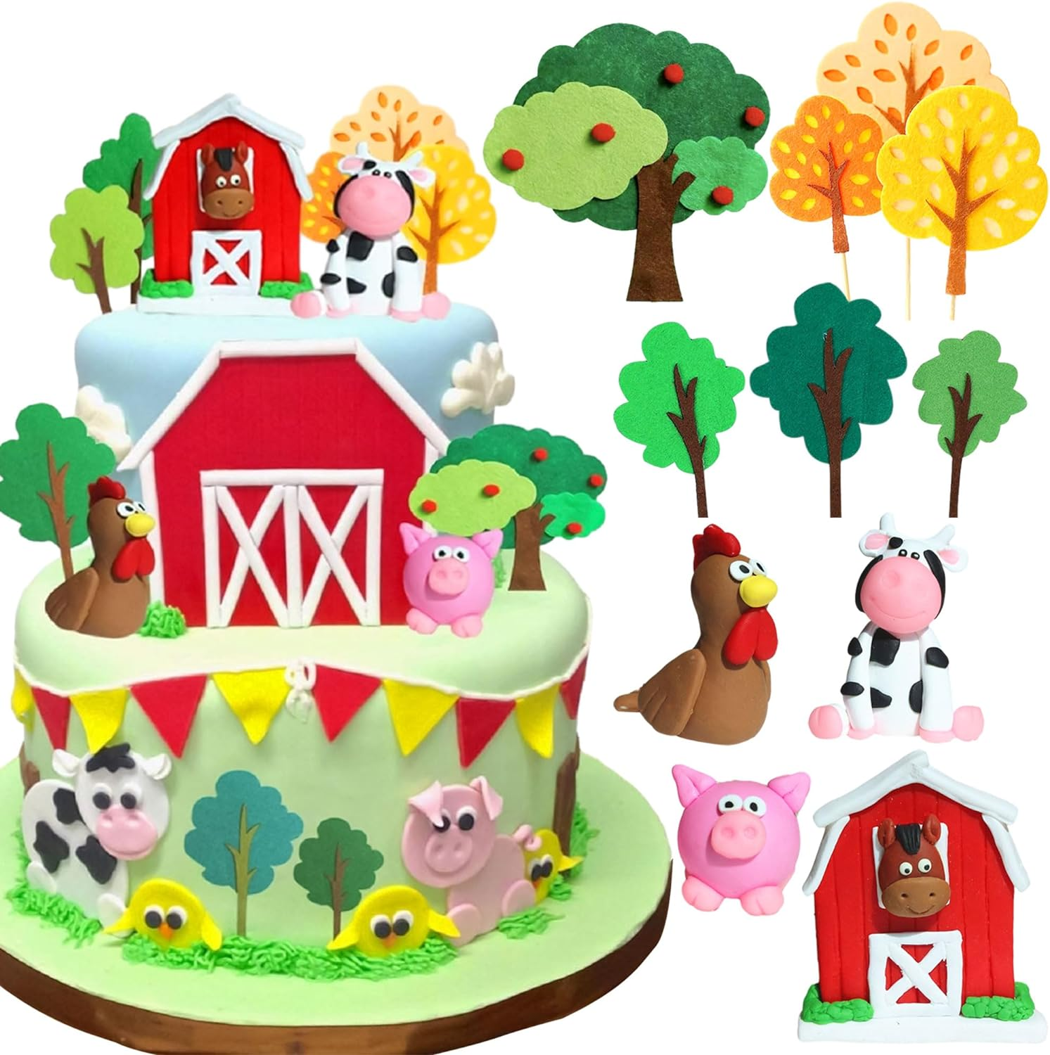 Jevenis 11 PCS Farm Animal Cake Decoration - Birthday Cake Topper Cow Decoration for Baby Shower Party Decorations