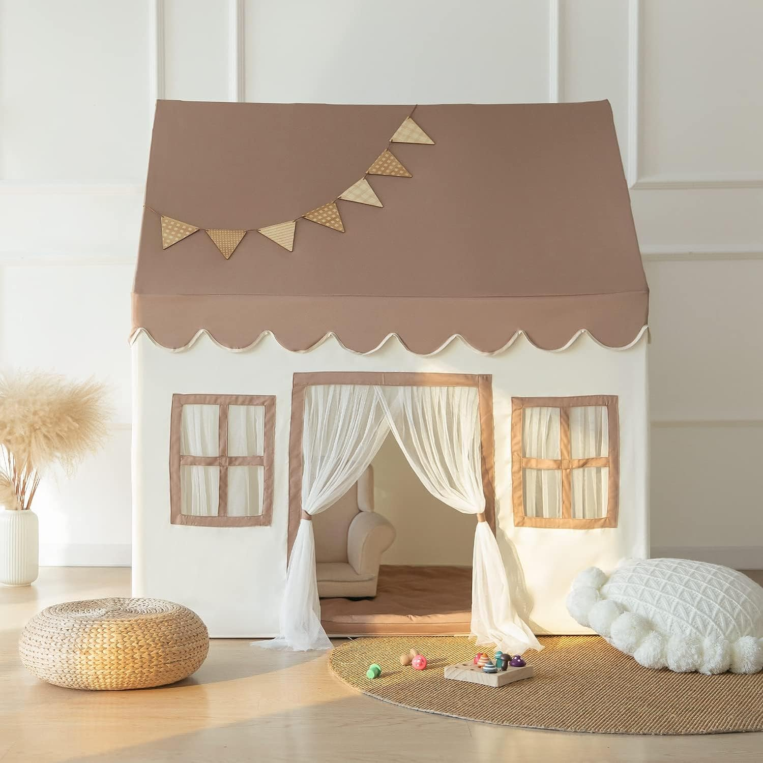 Large Kids Play Tent with Mat, XICEN Play Tent Indoor with Star Lights and Windows, Playhouse for Boys and Girls Aged 3+, Kid Tent with Mat Washable image number 6