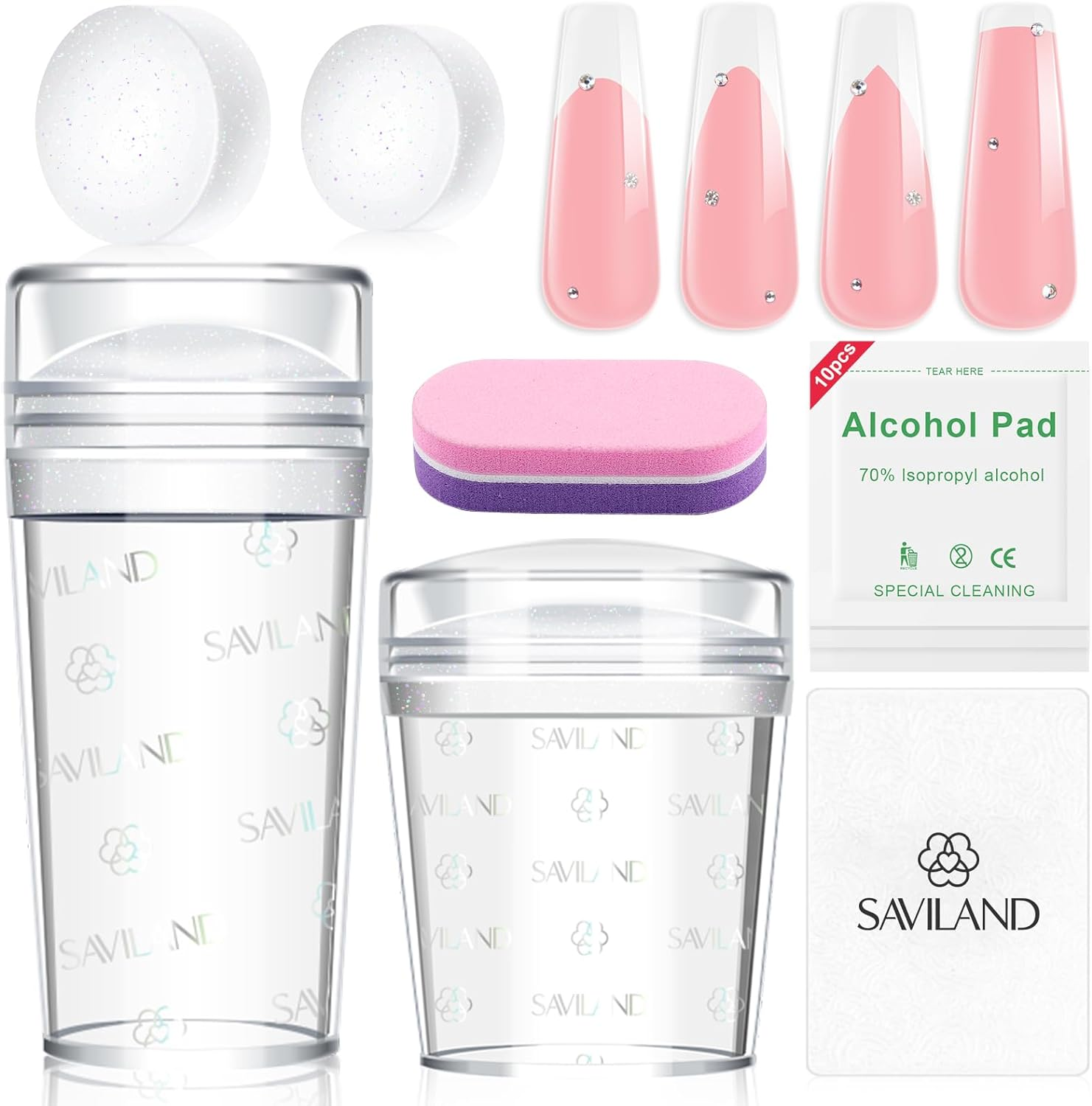 SAVILAND French Tip Nail Stamp - 7PCS Colorful Glitter Nail Stamp and Replaceable Silicone Stamper Head Nail Scrapers French Tip Nail Tool Kit for Beginner DIY Nail Art Design Home Salon image number 4