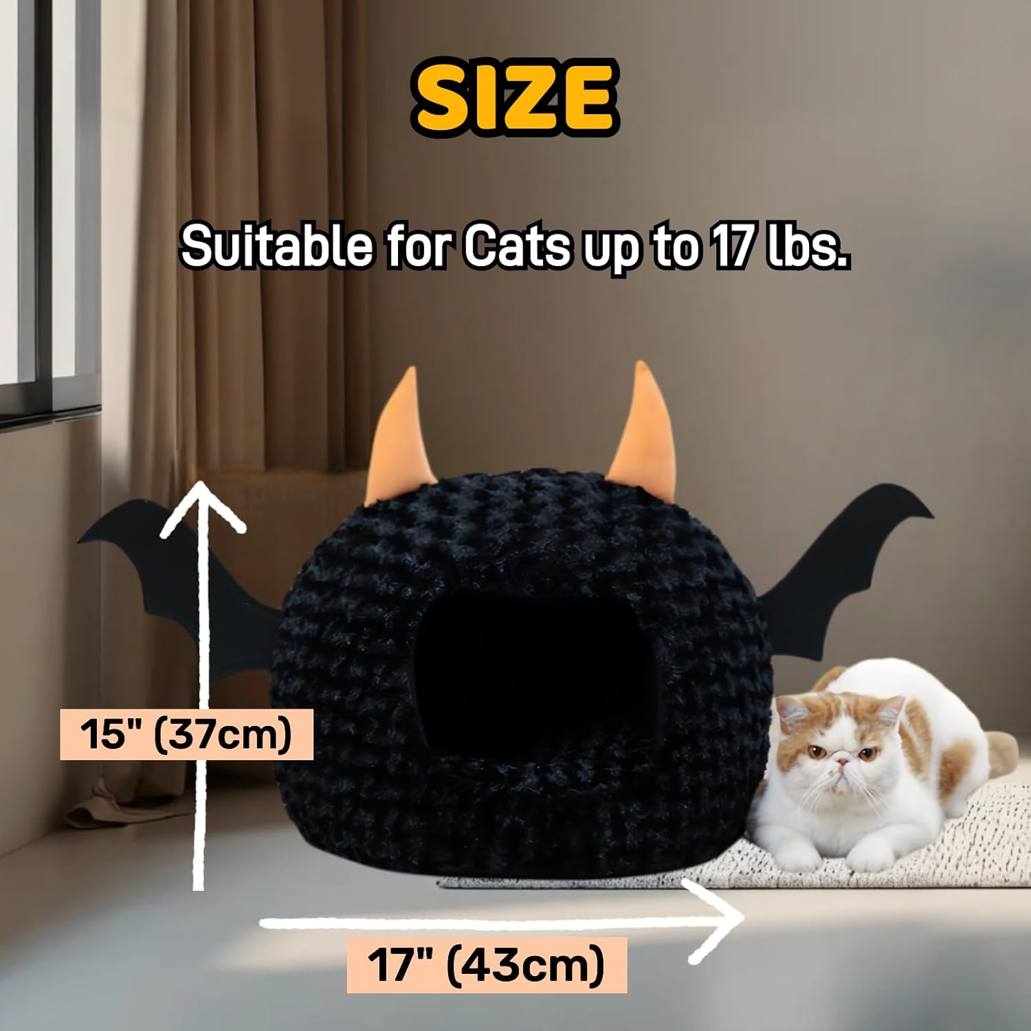 Funny Cat Bed Halloween Large Cat Cave Nest Warm Cute Kitten Bed Mattress Cartoon Ultra Soft Plush Removable Cushion image number 1