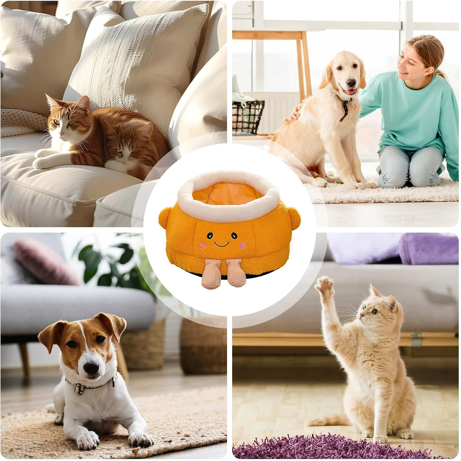 Cat Nest Bed | Soft Cute Warm Orange Shaped Dog Supplies | Cat Cave Bed - for Indoor Winter Travel Car Camping Desk Bedside Window Chair Couch Room Shelter image number 2