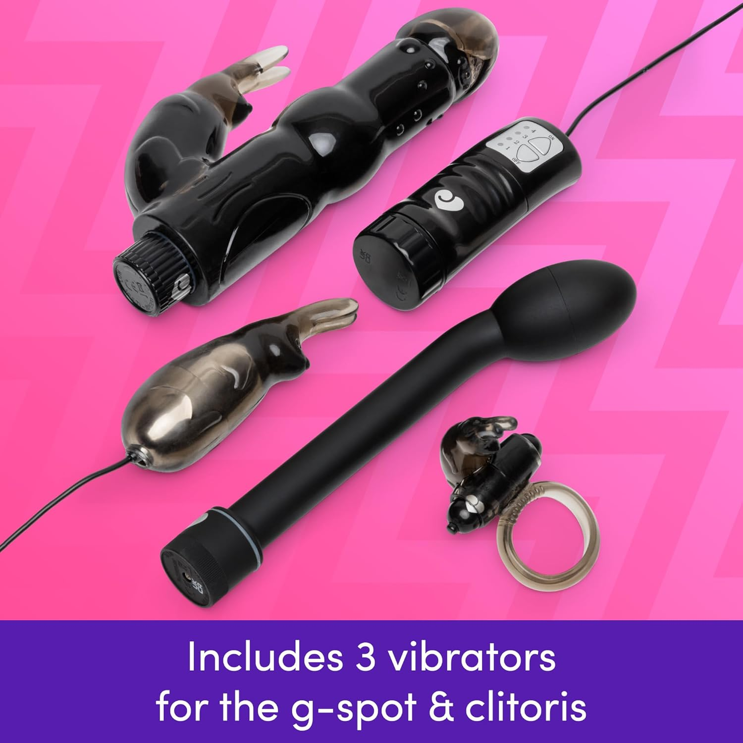 Lovehoney Wild Weekend Adult Sex Toy Kit - G Spot & Rabbit Vibrators, Anal, Cock Rings & Kegal Balls - Beginner Friendly Sex Toys for Couples - 11 Piece Adult Set - Black