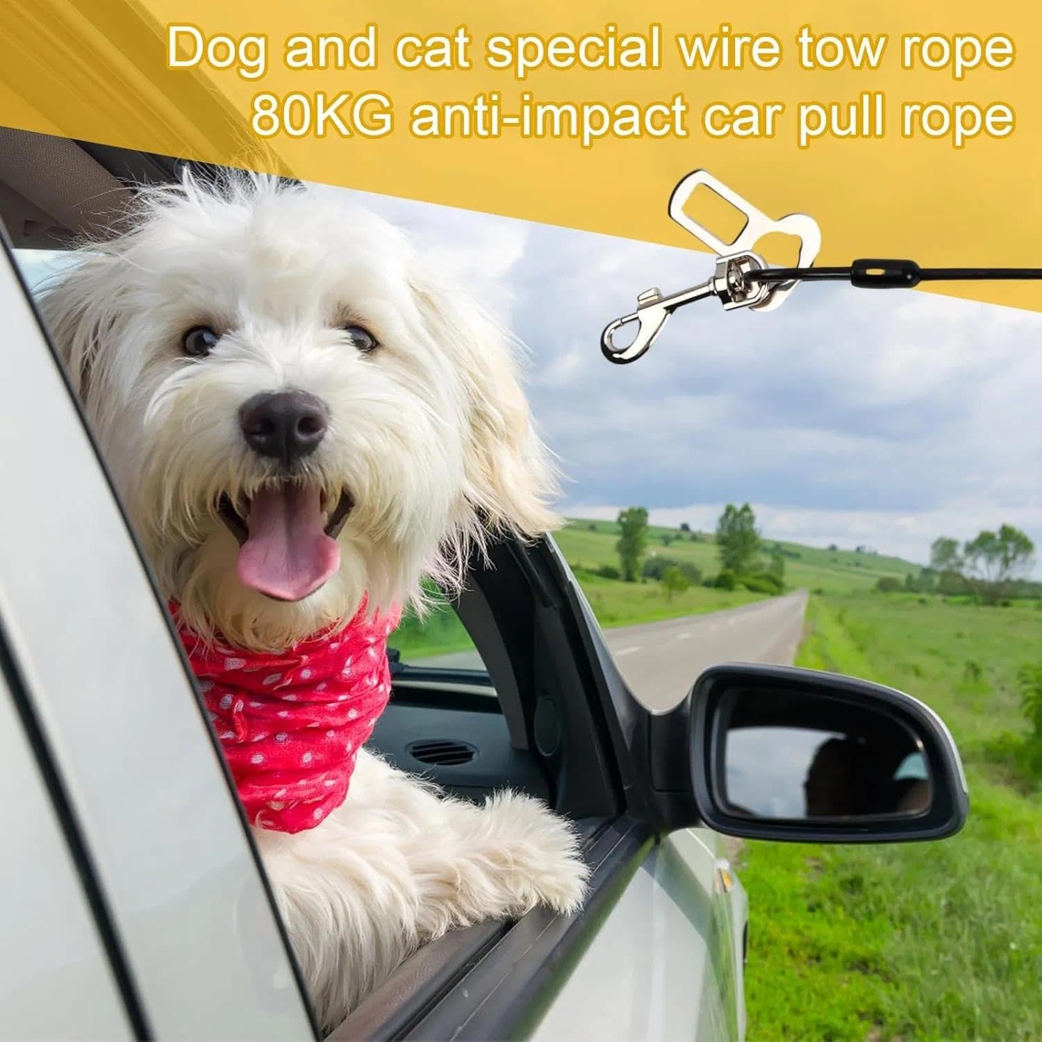 2 Pack Dog Chain Lead Cable Leash, Chew Proof Steel Rope Cable Dog Car Harness, Pet Vehicle Harness with Double Clips and Latch Attachment (60Cm) image number 1