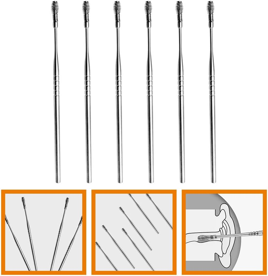 Baluue 6Pcs Stainless Steel Rotating Earwax Cleaning Tool Set with Smooth Polished Surface Non-Slip Handle Safe Ear Scoop for Home Ear Care image number 5