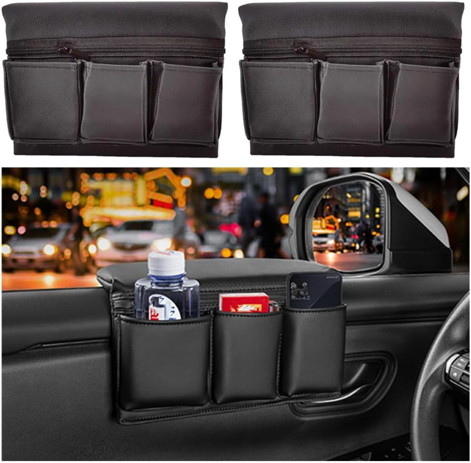 Car Door Side Storage Pocket,Granmagazz 2 Pcs Car Door Window Armrest, Leather Window Armrest Bag Car Door Window Armrest Pad Universal Interior, Black image number 1