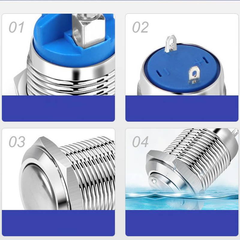 Walquicks 5 PCS 16MM Momentary Push Button Switch, UL Certified Waterproof IP67 Stainless Steel High round Cap, 250V AC 5A 12V-36V DC 2A, High Flush Screw Terminals image number 2