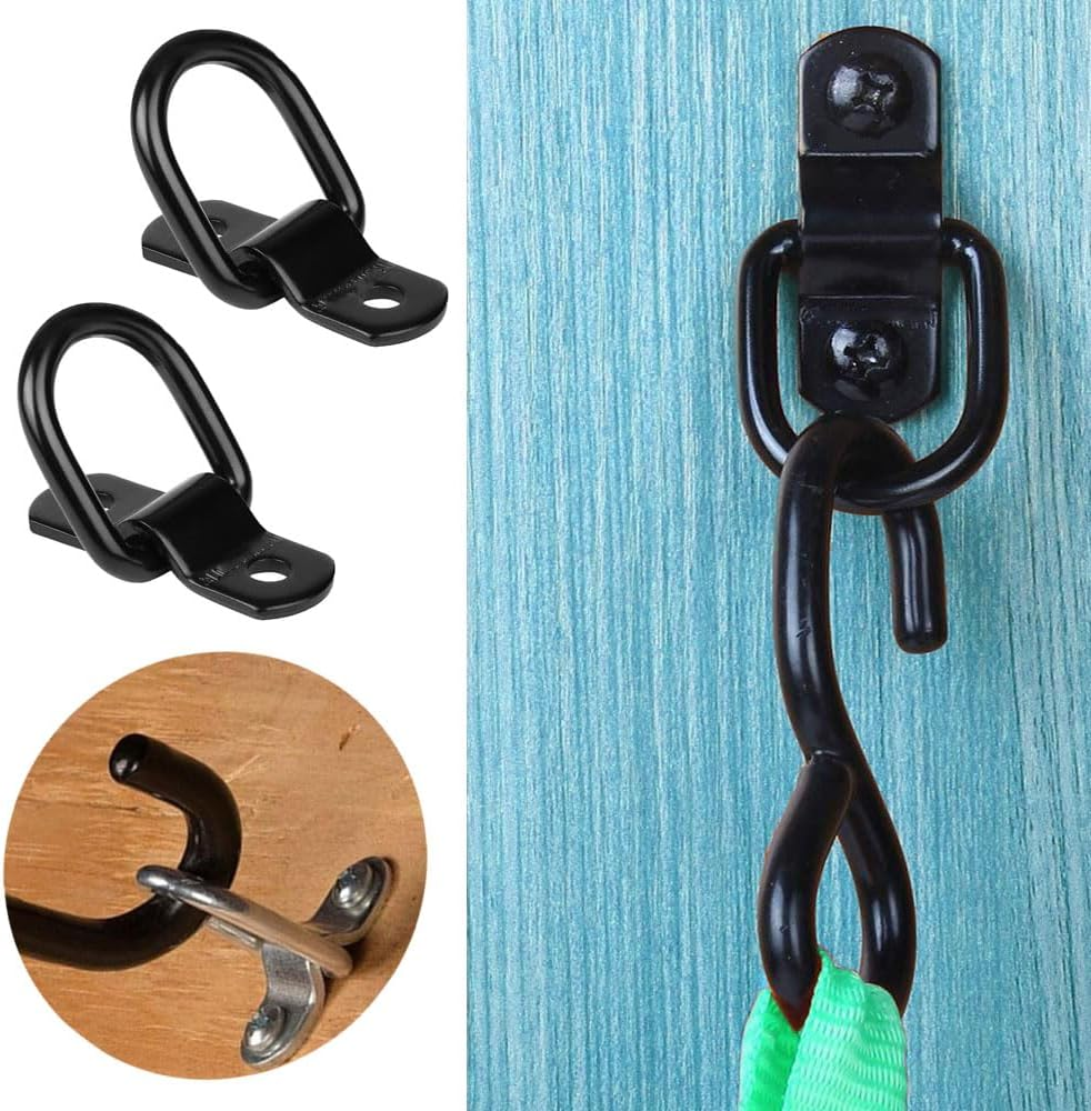 4 Pcs Heavy Duty Trailers Bracket Surface Mount Hooks, Esforzarse D Rings Tie down Anchors Hooks for Trailer Truck Bed Bracket Enclosed Points Pickup Camper Surface Mount D-Ring Heavy Duty, Black image number 3