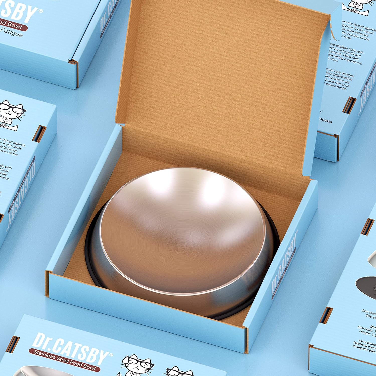 Dr. Catsby Cat Food Bowl, Whisker Friendly, Stainless Steel, Non Skid, Dishwasher Safe, May Also Prevent Acne, the Original Whisker Relief