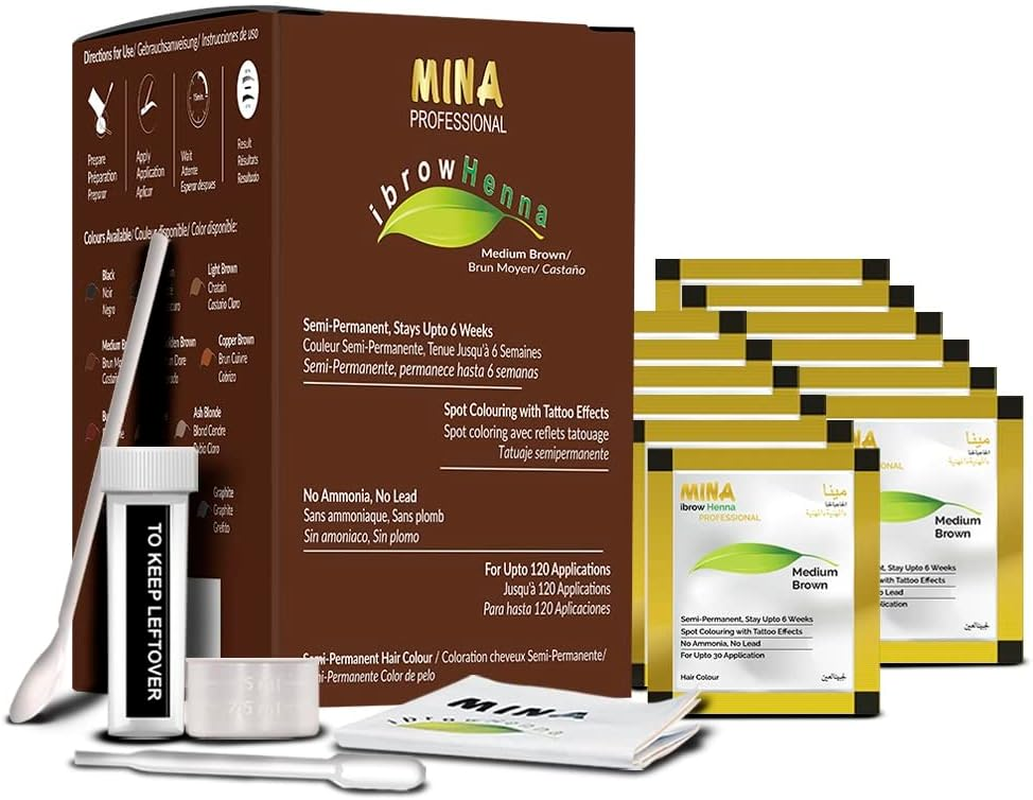Mina Ibrow Henna Hair Color Refill Pack Medium Brown|Natural Spot Coloring and Professional Hair Tinting Powder, Water and Smudge Proof | No Ammonia, No Lead with 100% Gray Converge