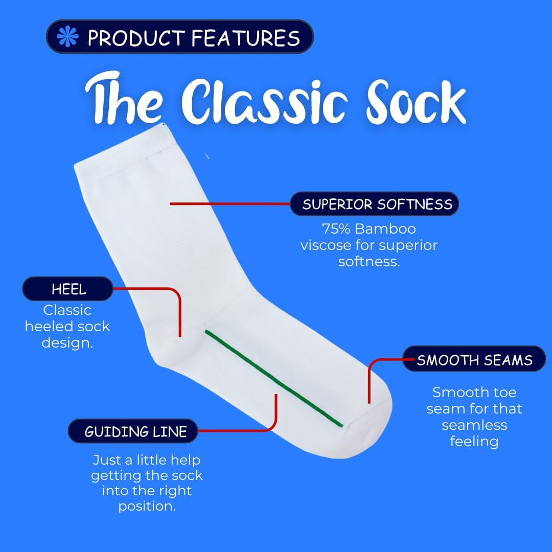 Classic Socks &ndash; Bamboo, Seamless Feel (Pack of 5) for Kids with Guiding Line image number 3