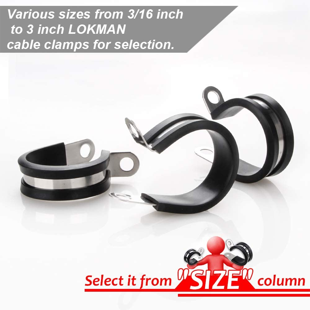 LOKMAN 20 Pack 1 Inch Stainless Steel Cable Clamp, Rubber Cushioned Insulated Clamp, Metal Clamp, Tube Holder for Tube, Pipe or Wire Cord Installation image number 1