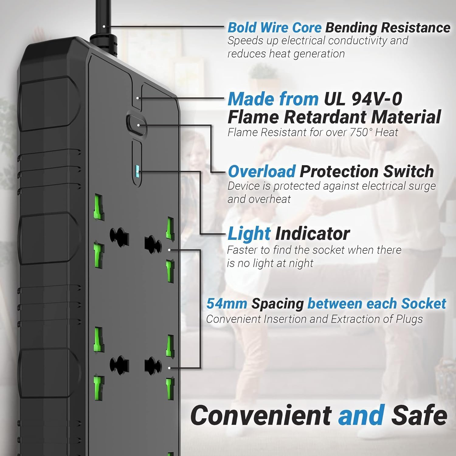 Iblockcube Extension Lead with 3 USB Slots | 2 Meter Cable Cord Power Strip, 3 Way Universal Socket | Smart Charging Station Hub, Individually Switched, Surge Protected, and Wall Mount UK Plug (Black) image number 3