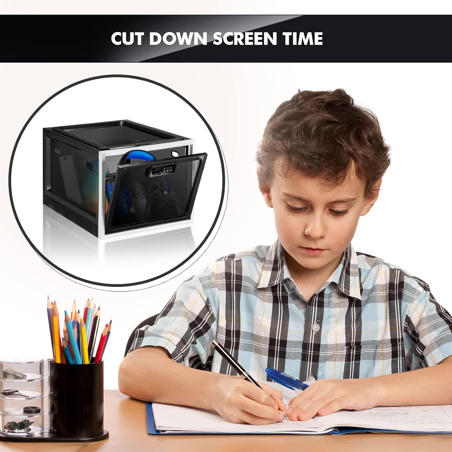 Yalikop 1 Pcs Lockable Large Medicine Storage Box for Safe Medication Refrigerator Lockable Food Storage Clear Lockable Storage Bin for Medicine, Snack Food and Home Safety (Black White)