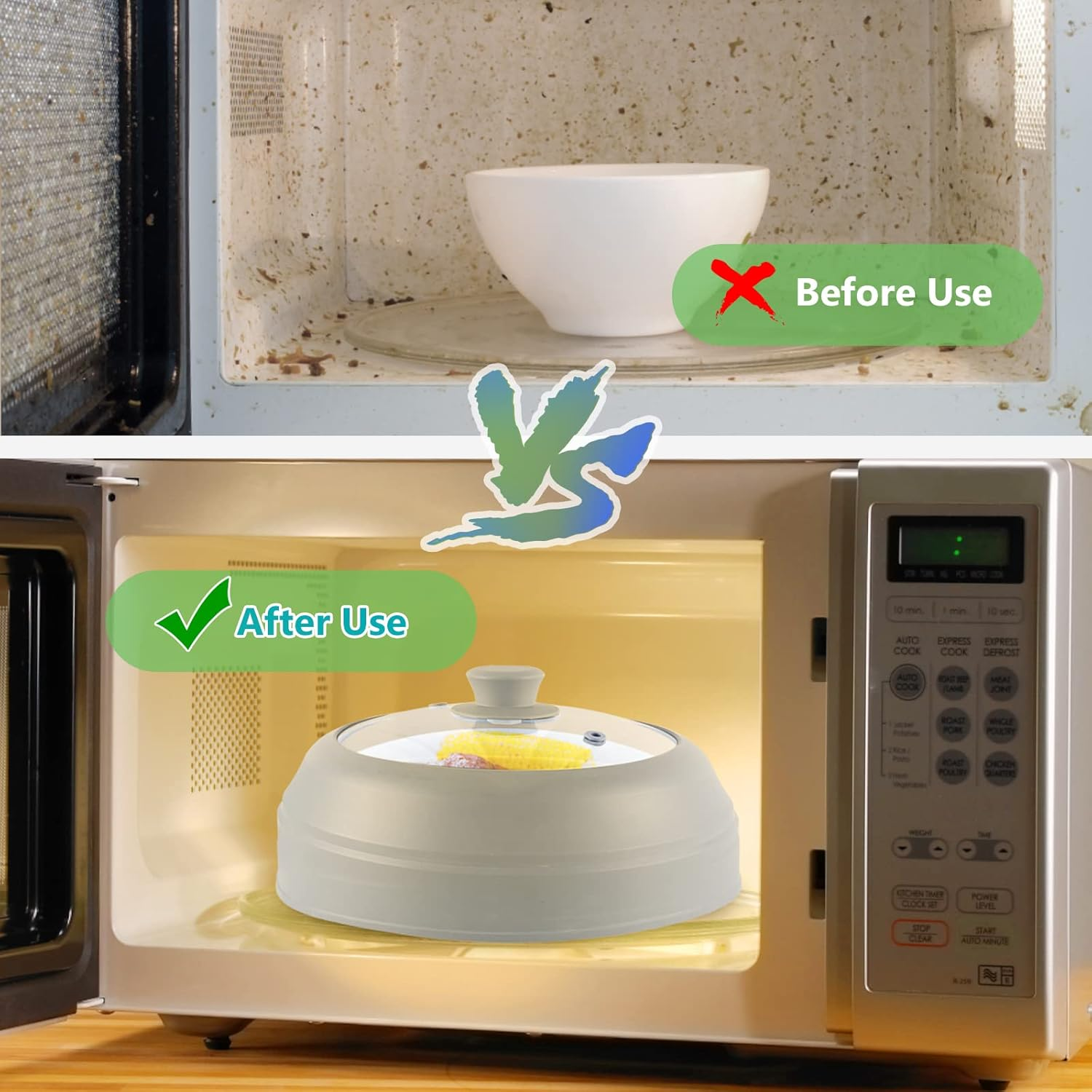 Microwave Splatter Cover for Food,10.5 Inch Collapsible Silicone and Glass Cover Splatter Guard Lid, Microwave Cover with Steam Vent,Food Grade,Dishwasher Safe image number 2