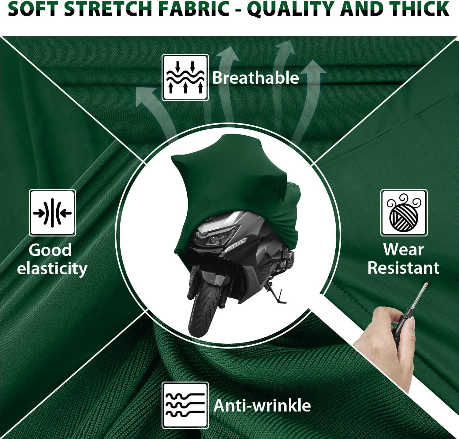 Winpower Indoor Motorcycle Cover, Soft Stretch Breathable Dustproof Scratch Protection Elastic Powersports Vehicle Covers, 96Inches image number 5