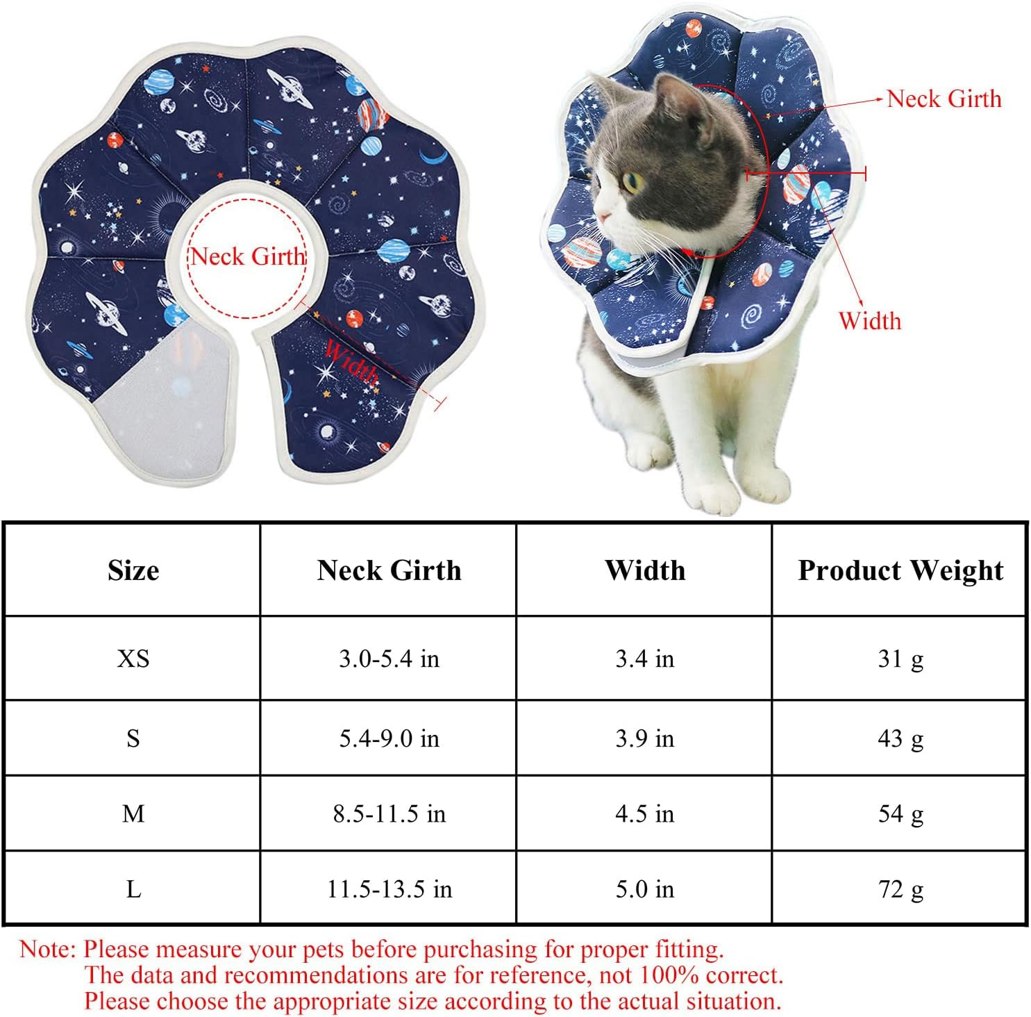 Soft Cat Cone, Adjustable Pet Recovery Collar after Surgery to Prevent Licking Wound, Protective Cat Neck Cone, Comfortable Pet Elizabethan Collar for Cats Kittens and Puppies (Small) image number 4