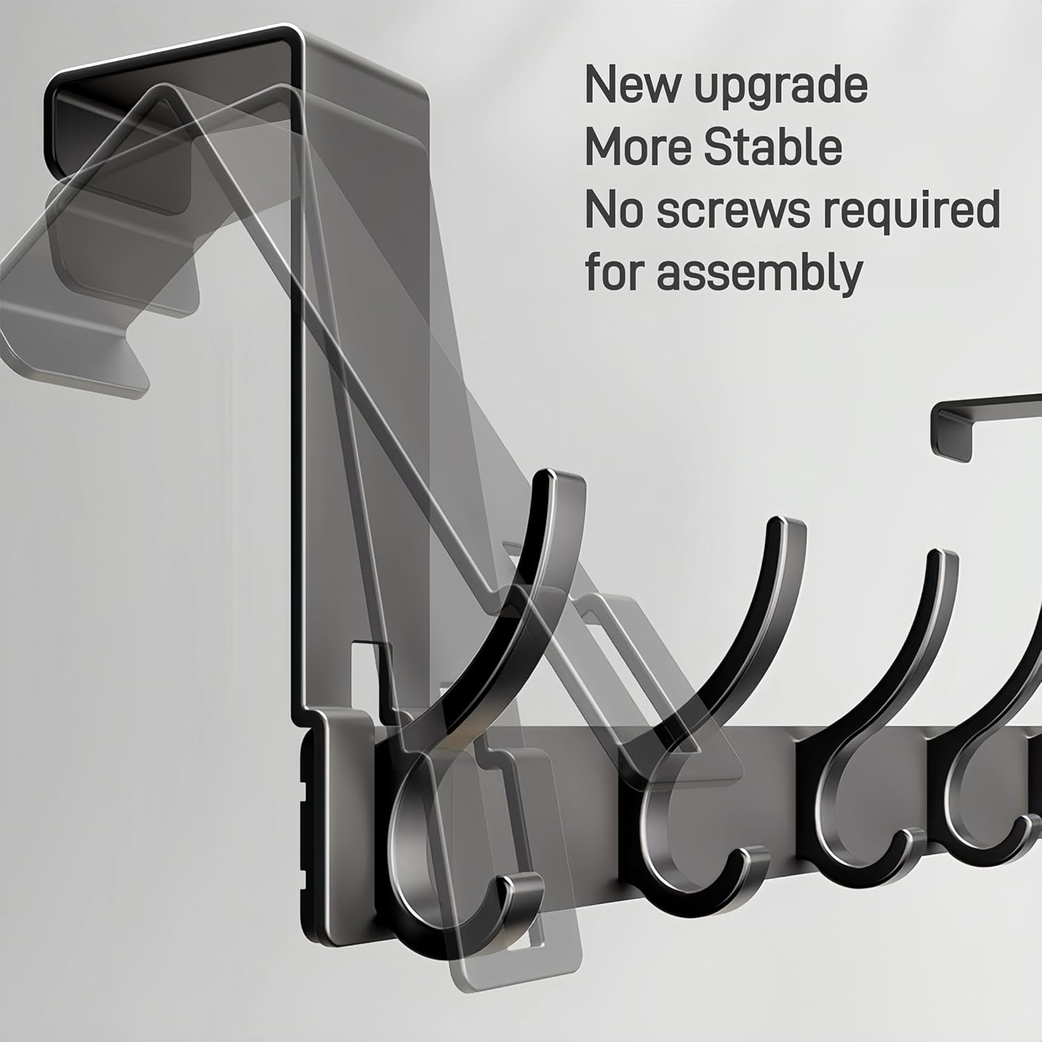 Over the Door Hook Hanger with 6 Double Coat Hooks over the Door, over the Door Towel Rack, Towel Rack behind Bathroom Bedroom Closet Door for Hanging Clothes, Towels, Hats, Etc. (Matte Gray) image number 5