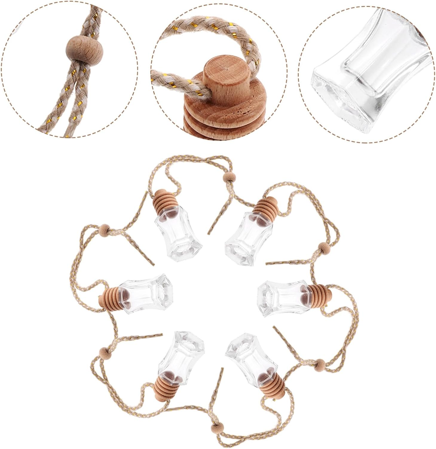 LIFKOME 6Pcs Aromatherapy Essential Oil Pendant Car Hanging Diffuser Bottles Empty Perfume Bottles Glass for Car Air Freshener image number 2