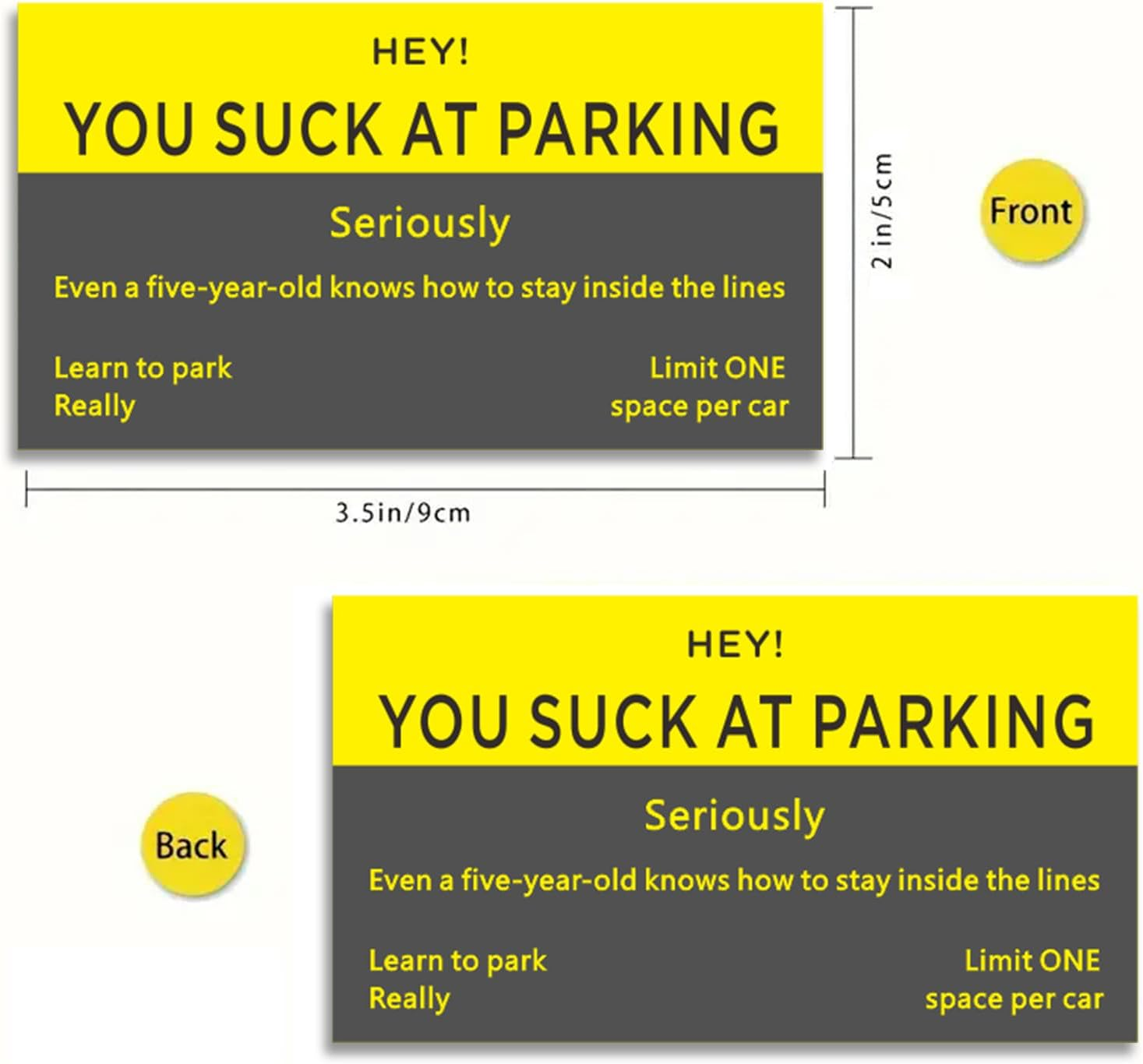 Bad Parking Cards - 100Pcs You Suck at Parking Cards -Funny Parking Violation Tickets Learn to Park Polite Reminder Business Cards(3.5 X 2 Inches)