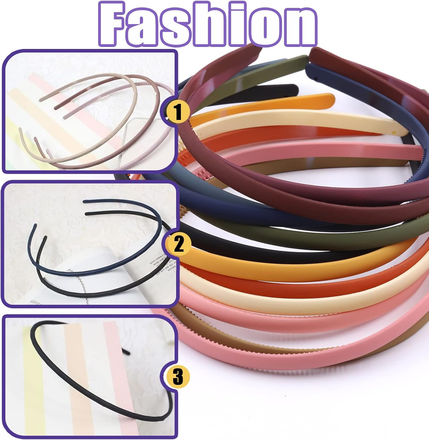 Swpeet 24Pcs 12 Colors Plastic Hairbands with Hair Loops Assortment Kit, Multi-Use Hair Bands Spring Hair Hoop Band Fashion Headbands Headwear Accessories for Sports, Outdoor image number 4
