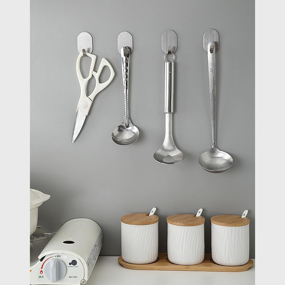 10 Pack Heavy Duty Waterproof Adhesive Wall Hooks - Stainless Steel, No Nails Needed for Towels, Coats, Hats in Bathroom, Kitchen, Home (Max 5 Kg) image number 2