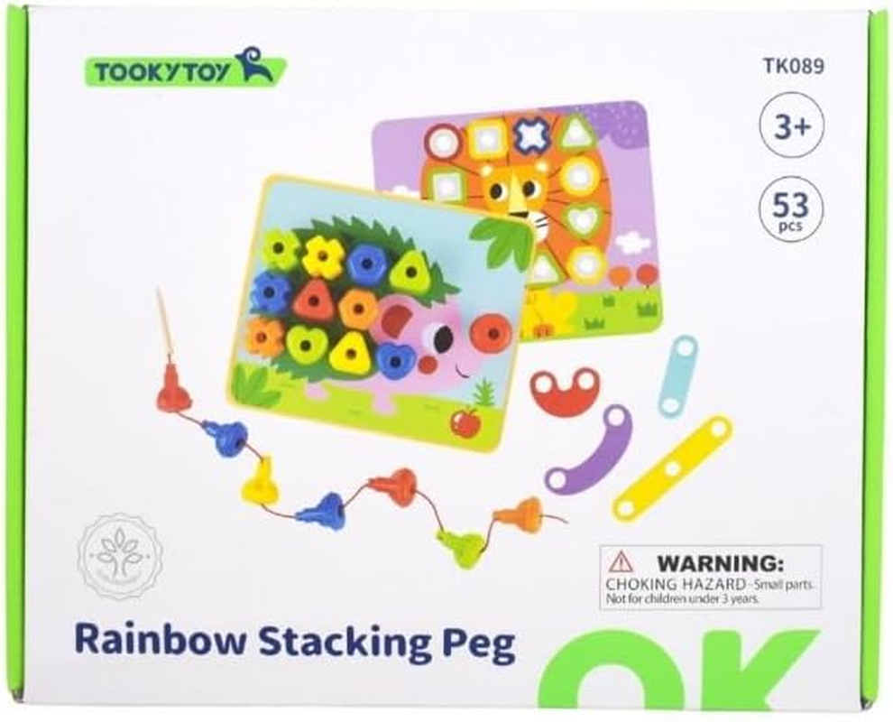 Tooky Toy Rainbow Educational Stacking Pegs Puzzle and Activity Board for Toddlers image number 1