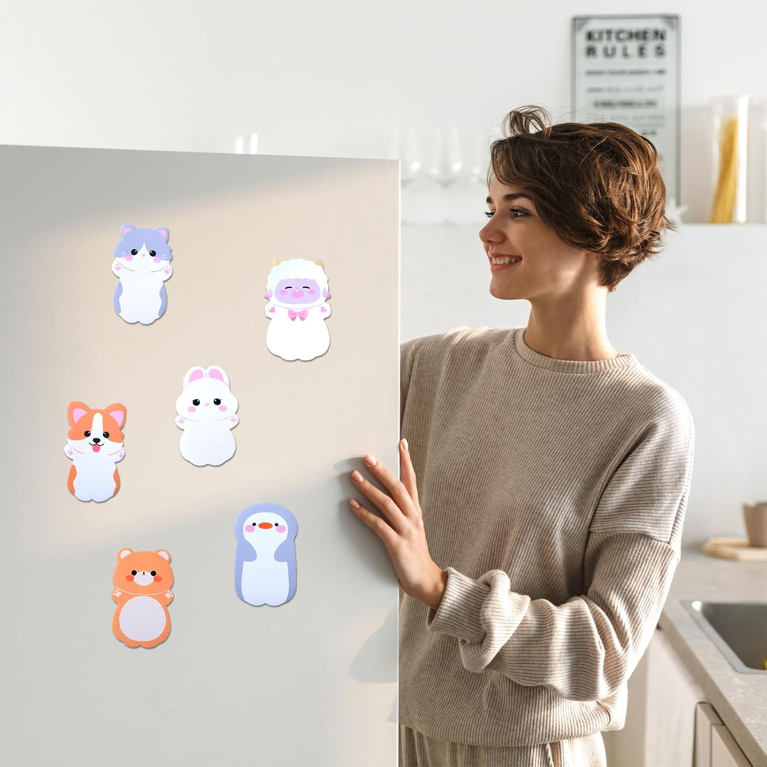 Amaxiu Cute Self Stick Notes, 6 Pack Cartoon Animal Sticky Note Kawaii Markers Flags Memo Pads Small Sticky Memo Pad Dog Cat Rabbit Bear Shape 8X5Cm/3.2X2In 180 Sheets