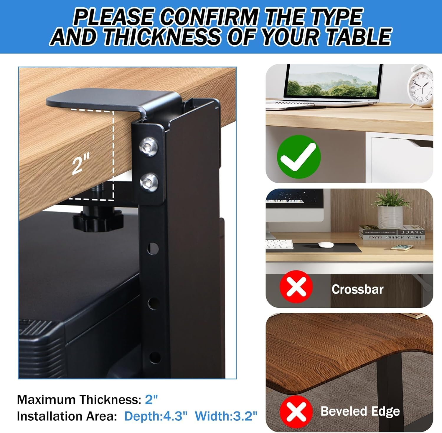 Adjustable Clamp Mount on Desk for PC Tower - No Drilling, Height - 13.2" to 21.6", Width - 5.5" to 9.8", Heavy Duty under Desk Computer Mount, Computer Case CPU Holder with Tool-Free Installation image number 2