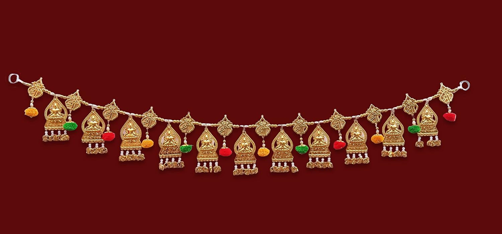 Samyuktha Shree Laxmi Devi Kalash Toran Bandarwal for Door Wall Main Gate Entrance, Pom Pom Toranam Bandhanwar for Diwali Decoration, Home Decor Gifting Items (, 38 Centimeters image number 1