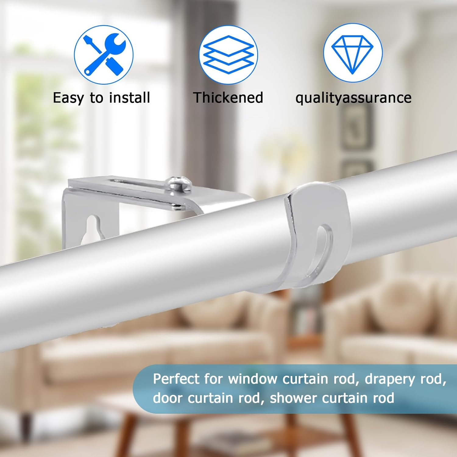 2 Pack Heavy Duty Curtain Bracket, Adjustable Curtain Rod Bracket - Curtain Rod Holder Hooks for 1 Inch Rod, Wall Mount Curtain Rod Brackets, Suitable for Home/Office (Silver) - Black image number 2