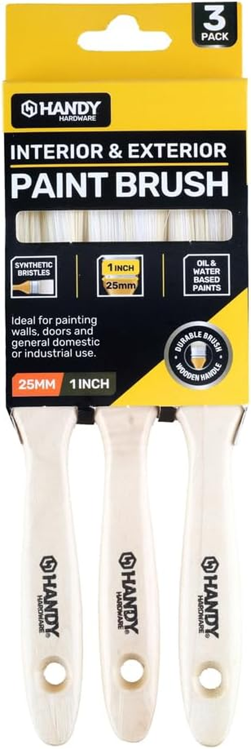 Handy Hardware Wooden Handle Paint Brush, 25 Mm Size (Pack of 3) image number 5