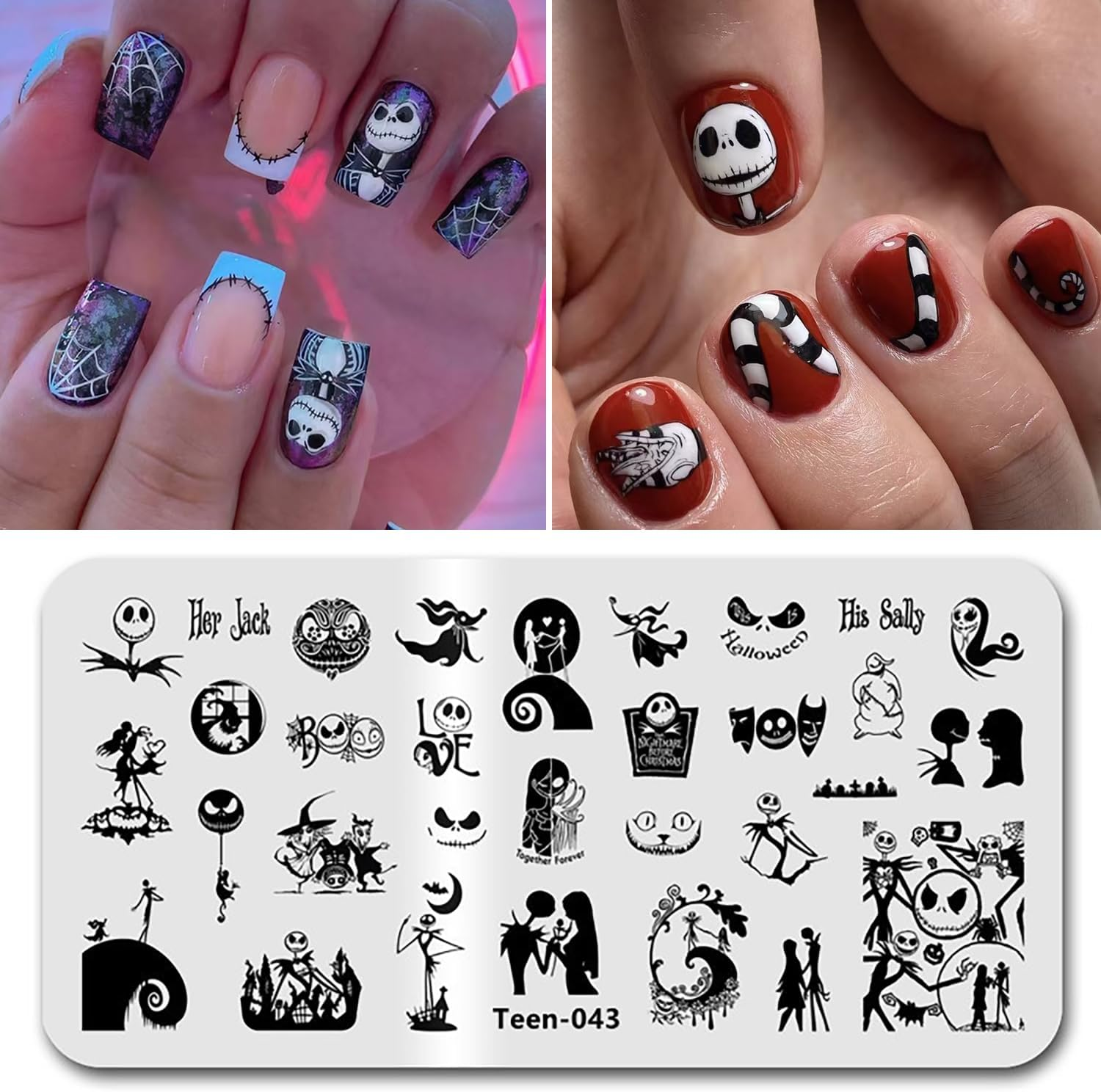 Halloween Nail Stamping Plate, Nightmare before Christmas Theme Stamp Set with Ghosts and Holiday Designs, Halloween Holiday Nail Stamping Plate, Nail Stamp for Women and Girls, DIY Salon image number 1