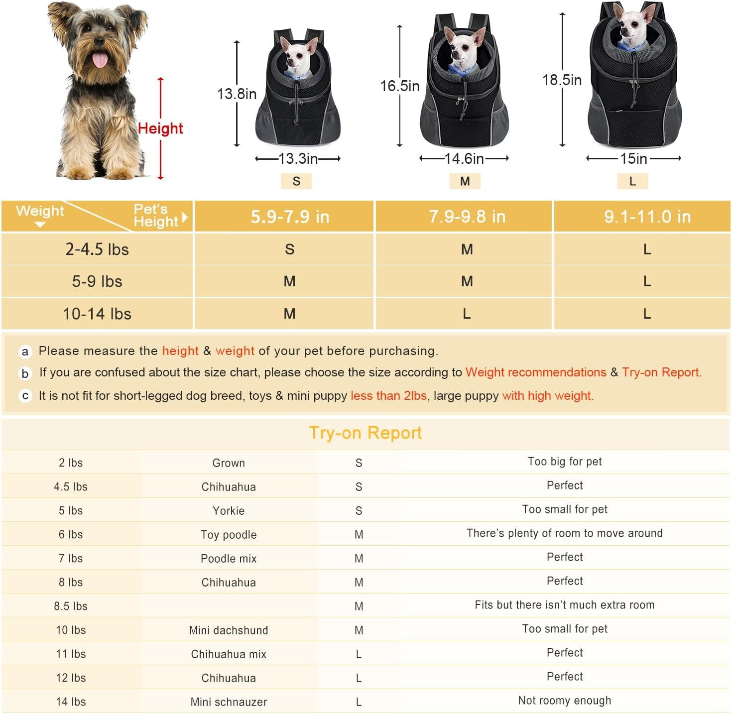 WOYYHO Pet Dog Carrier Backpack, Small Dog Front Backpack Ventilated Dog Carrier Back Pack with Storage Pockets, Adjustable Straps & Safety Belt for Travel Hiking Outdoor (Size S: 2-4.5 Lbs, Black) image number 7