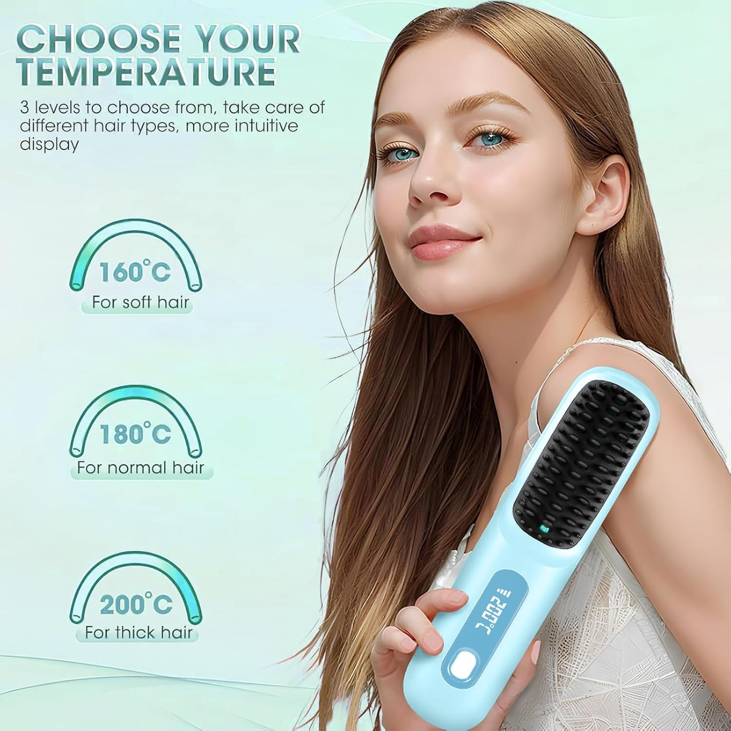 Portable Straightener Brush - Gobrush PRO, Go Brush Pro Straightener Rechargeable & Cordless Mini Hair Straightener Comb,1Pcs,Light Blue (Blue) image number 1