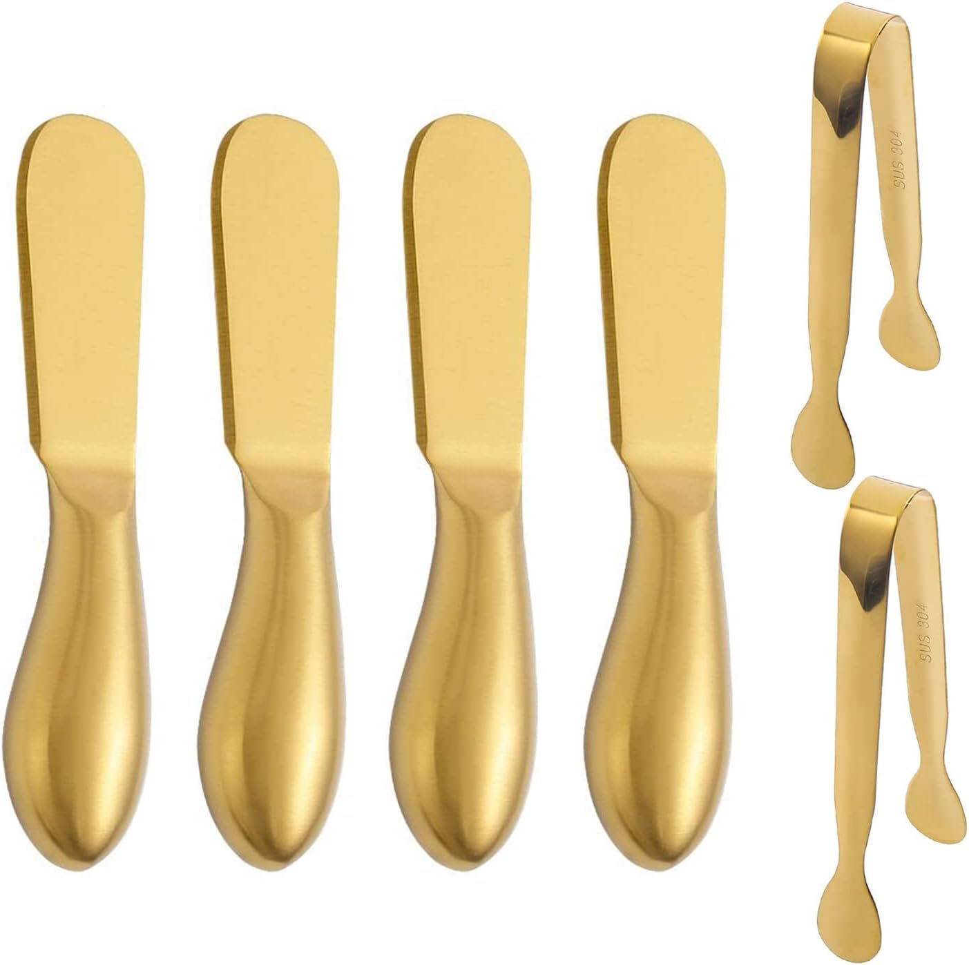 Linwnil Spreader Knife Set,4-Piece Cheese and Butter Spreader Knives,Mini Serving Tongs,Stainless Steel Multipurpose Butter Knives