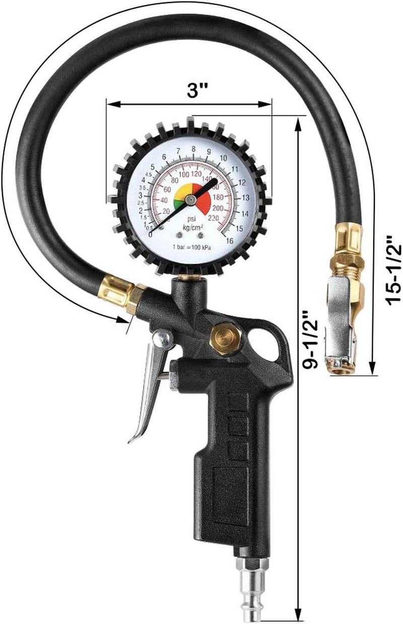 CZC AUTO Tire Inflator Deflator Air Pressure Gauge with Rubber Hose, 2-1/2" Dial Wheel Inflator Gage with Straight Brass Lock-On Chuck Compatible with Air Pump Compressor for RV Car Motorcycle Bike image number 6