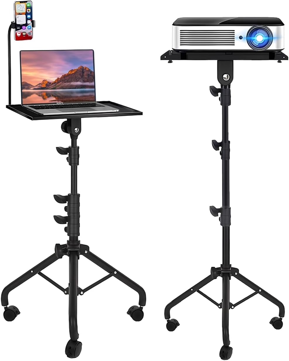 Aumerage Projector Stand with Phone Holder, Adjustable 60-130CM Foldable Tripod Floor Stand for Projector/Laptop, Portable Home Theater & Office Studio Equipment for Movies, Stage, Outdoor Use(With Wheels) image number 3