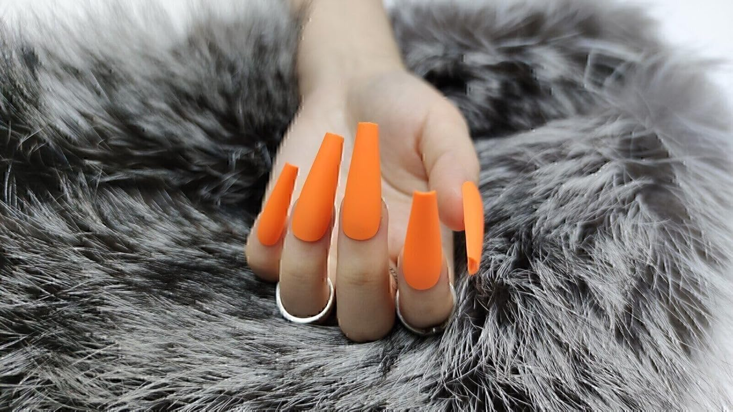 Press on Nails Fake Long Coffin Nail Tips Orange Matte 20 Pcs