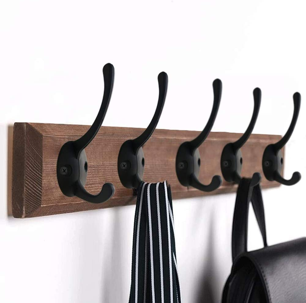 12 Pack Black Coat Hooks Wall Mounted with 24 Screws Retro Double Hooks Utility Black Hooks for Coat, Scarf, Bag, Towel, Key, Cap, Cup, Hat image number 5