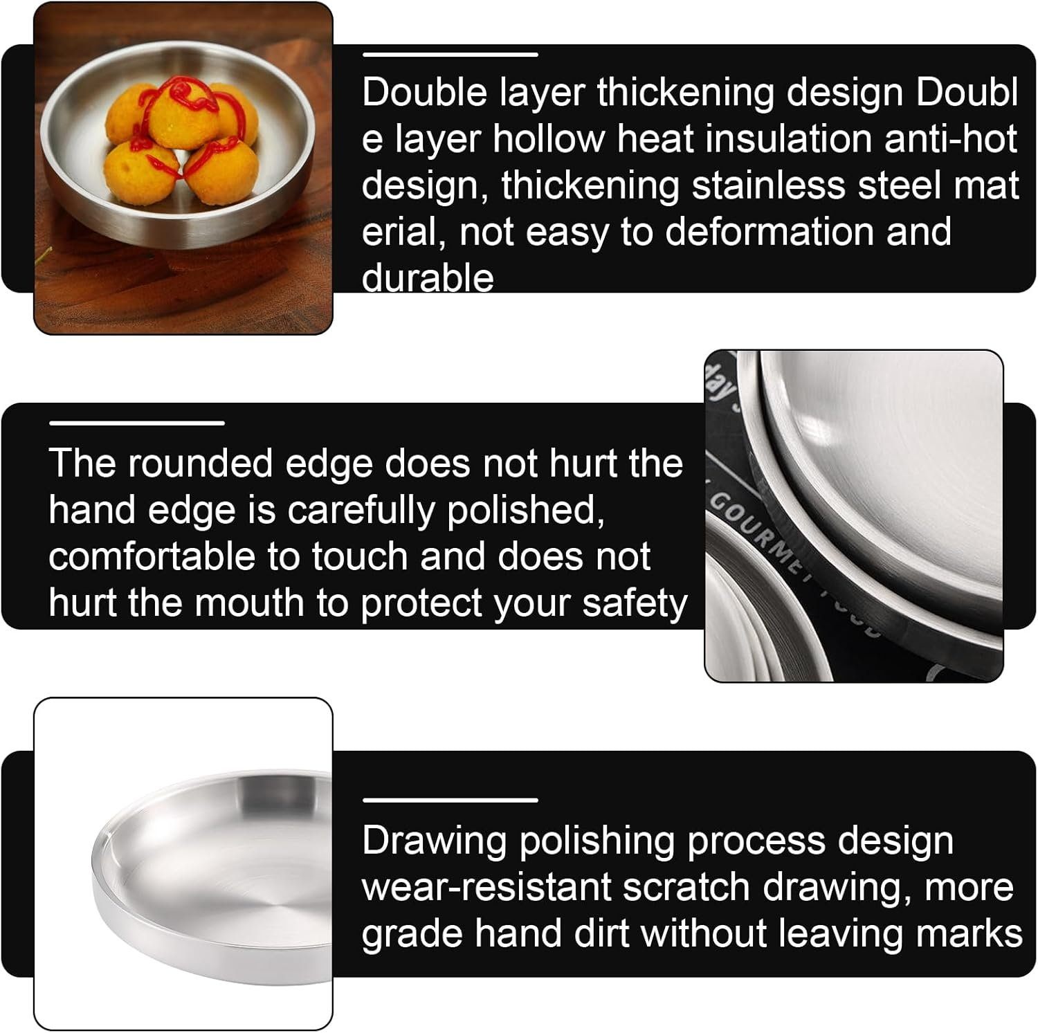 HOMURY Pack of 2 Cat Bowls Stainless Steel Cat Bowls Flat Cat Bowls Metal 304 Feeding Bowl Cat Water Bowl Cat Drop-Proof and Easy to Clean Cat Bowl for Small, Medium Dogs Cats image number 4