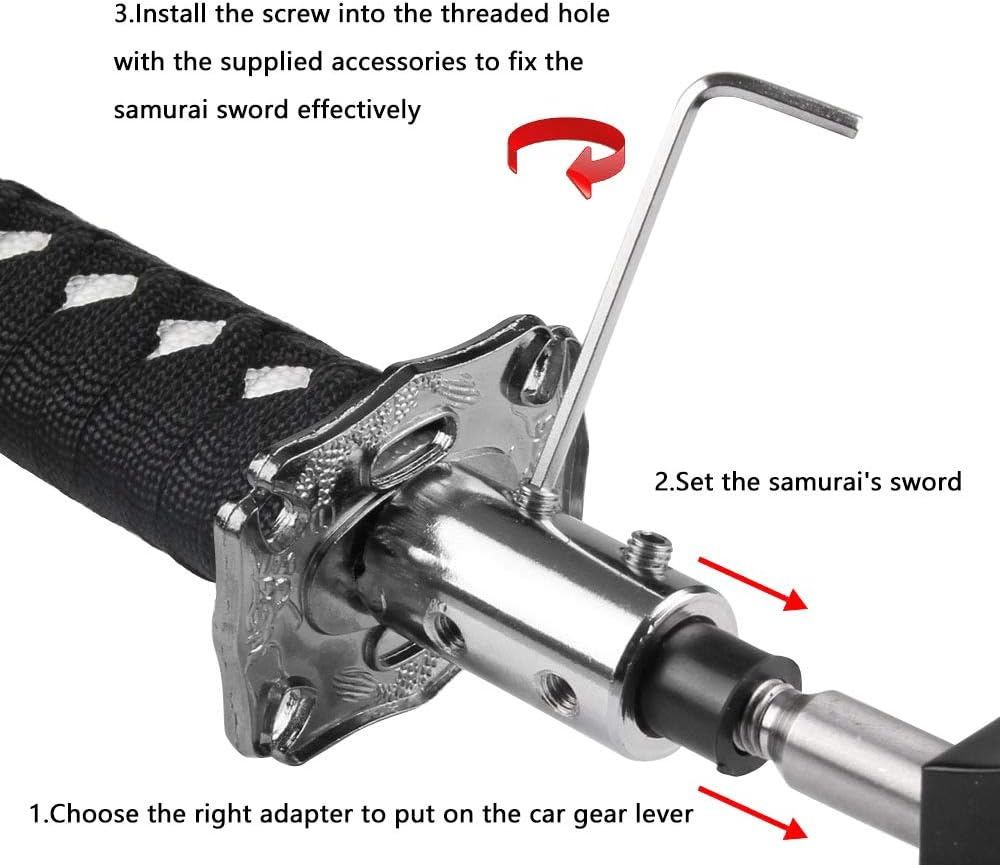 Ahumans Samurai Sword Shift Knob Automatic,Short Gear Shift Knob Catchers Gear Suitable for Manual Transmission Cars, Most Automatic Transmission Cars - Black+White image number 4