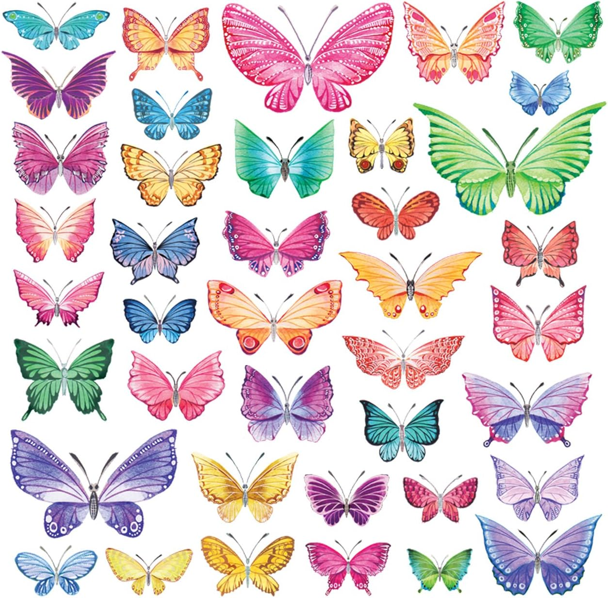 DECOWALL DS-1602 Watercolour Butterflies Kids Wall Stickers Wall Decals Peel and Stick Removable Wall Stickers for Kids Nursery Bedroom Living Room image number 1