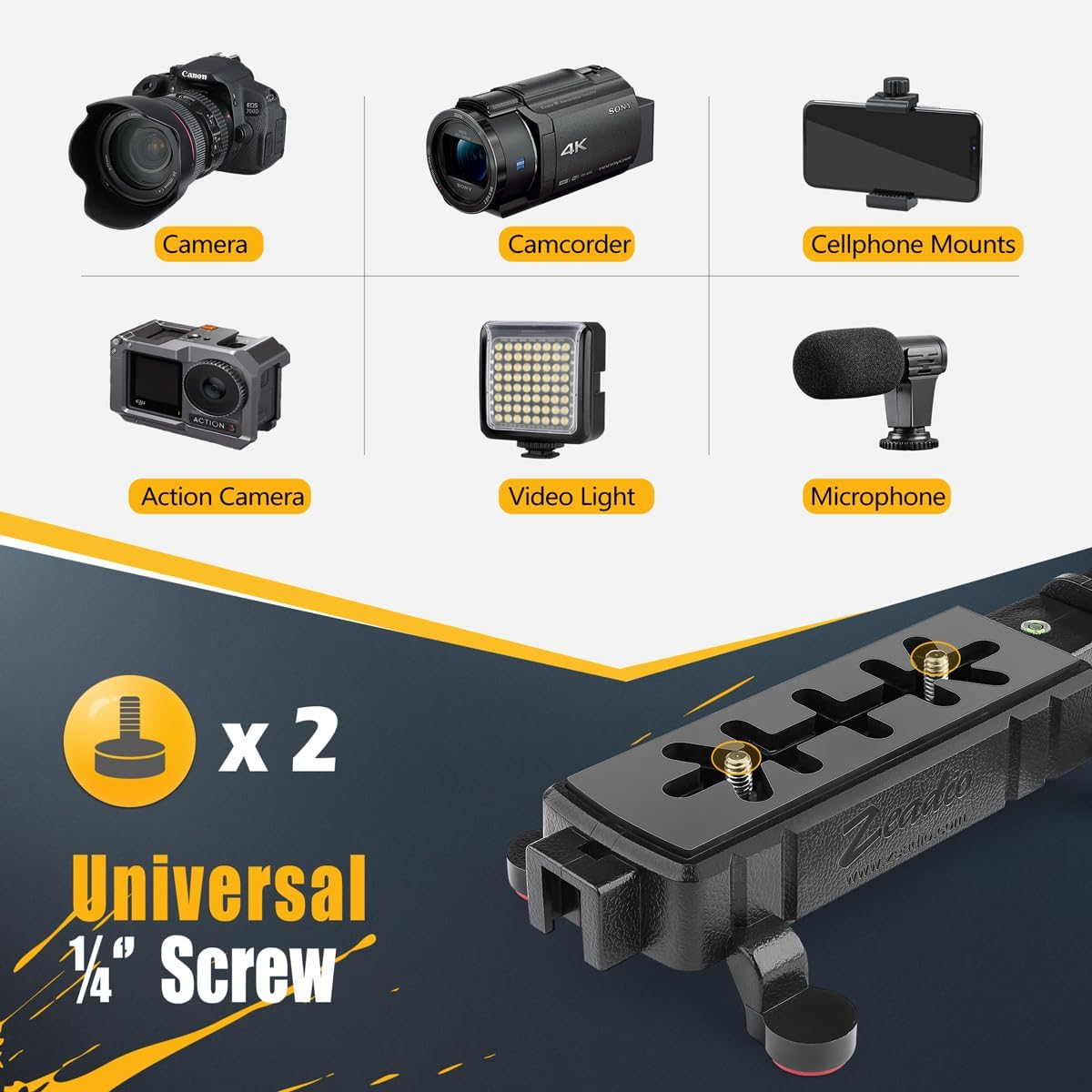 Zeadio Camera Smartphone Stabilizer, Handle Grip Handheld Video Rig with Carrying Case, for All Camera DSLR Camcorder Action Camera and All Smartphones