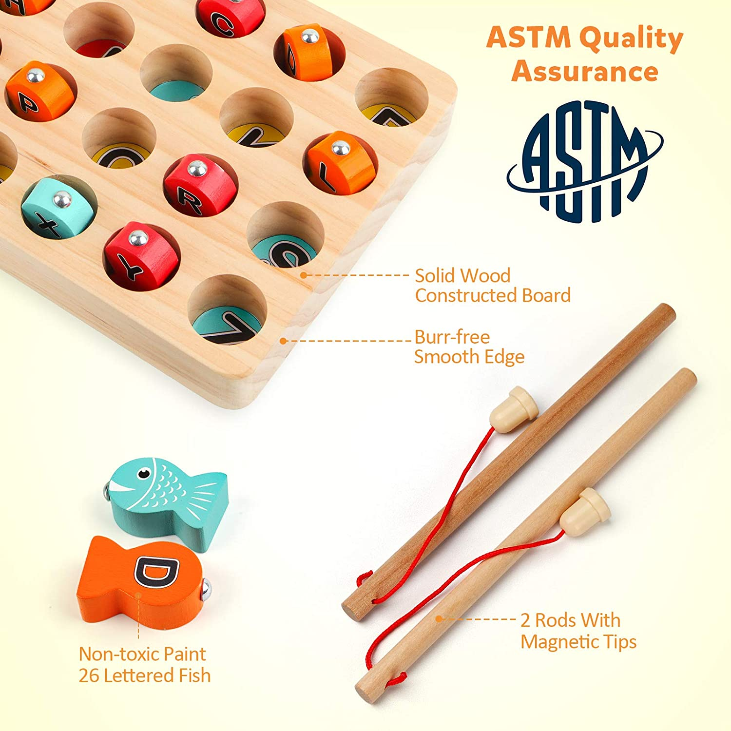Coogam Wooden Magnetic Fishing Game, Fine Motor Skill Toy ABC Alphabet Color Sorting Puzzle, Montessori Letters Cognition Preschool 2 3 4 Years Old Toddler Kid Early Learning with 2 Pole image number 6