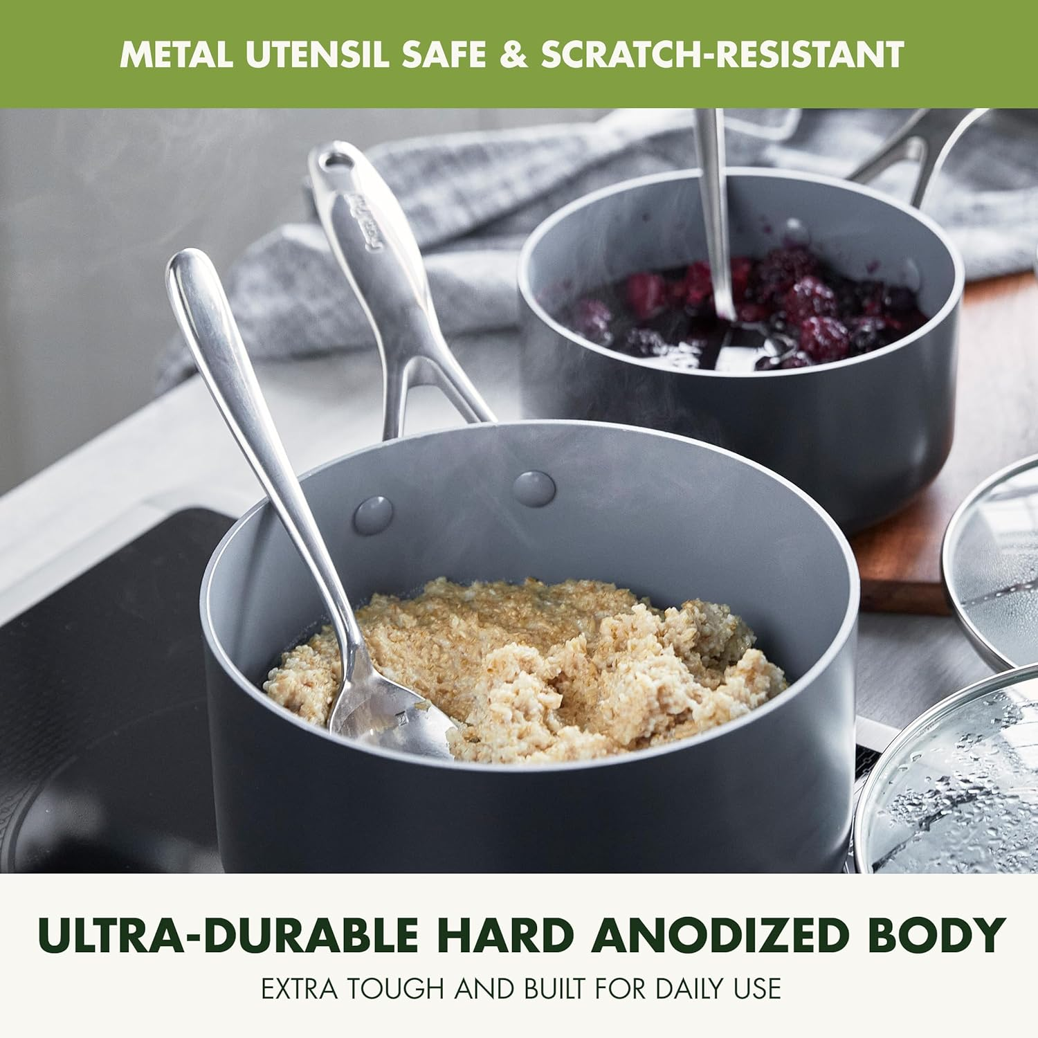 Greenpan Valencia Pro Hard Anodized Healthy Ceramic Nonstick 2QT Saucepan Pot with Lid, Pfas-Free, Induction, Dishwasher Safe, Oven Safe, Gray image number 5