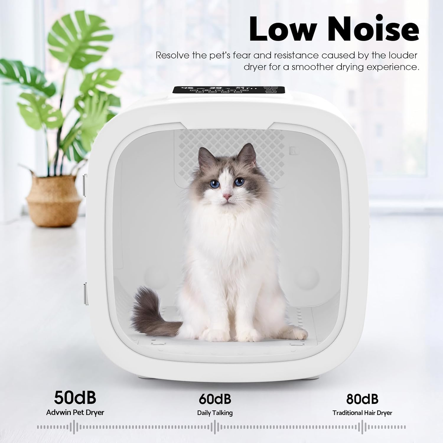 Advwin Automatic Pet Dryer Box for Pet Grooming, Ultra Quiet Fast Hair Dryer 52L Capacity for Cats and Small Dogs, 360&deg; Drying and Touch Panel, Smart Temperature Control image number 4