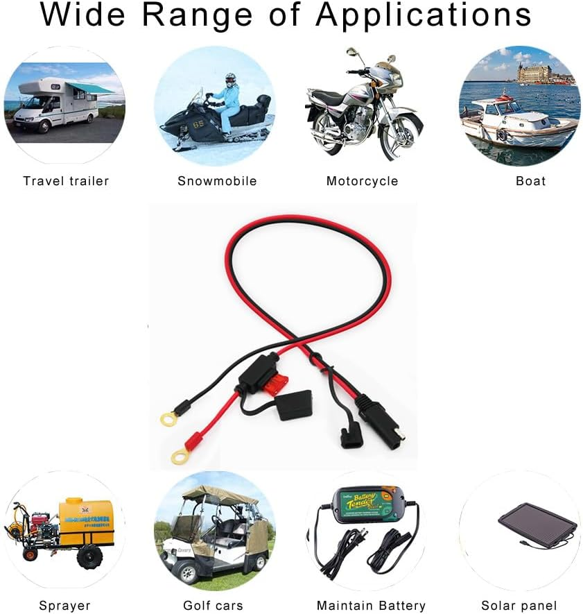 12V-24V Eylet O Terminals to Alligator Clip Cable Power 16AWG with 15A Car Fuse,30A Crocodile Clamps 3FT Cord