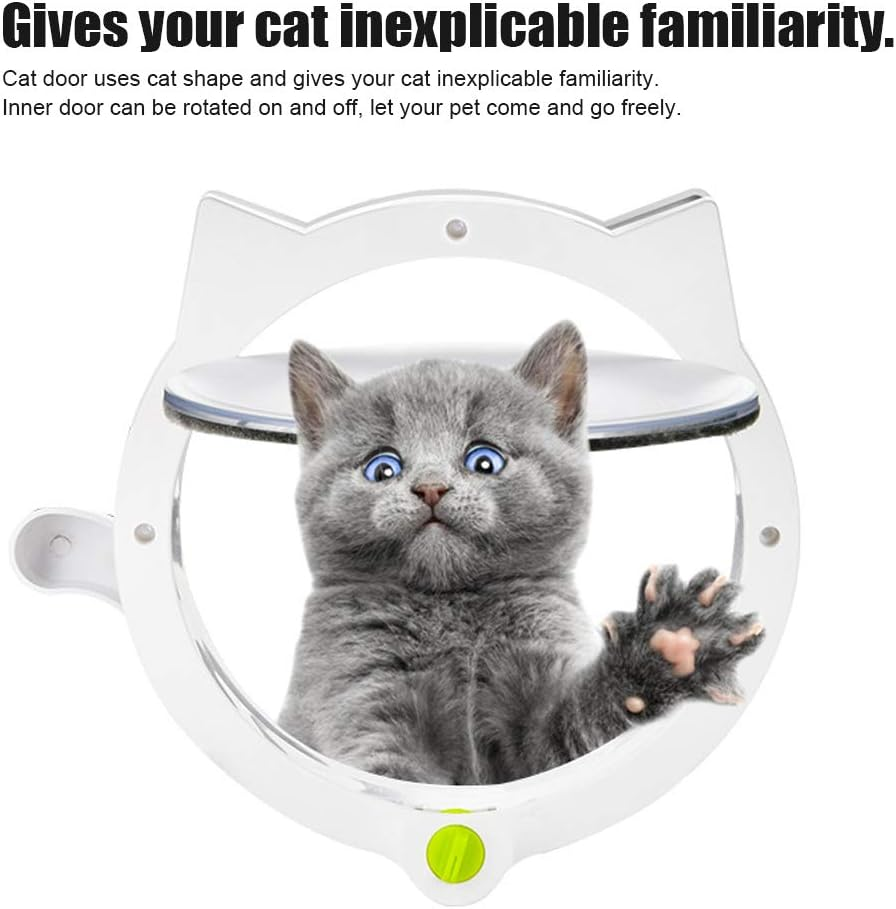 Cat Shaped Pet Door Easy Install Plastic Kitty Passage in Out Freedom for Cats White Cat Flap with Rotate Switch Perfect for Home & Apartment Pet Owners