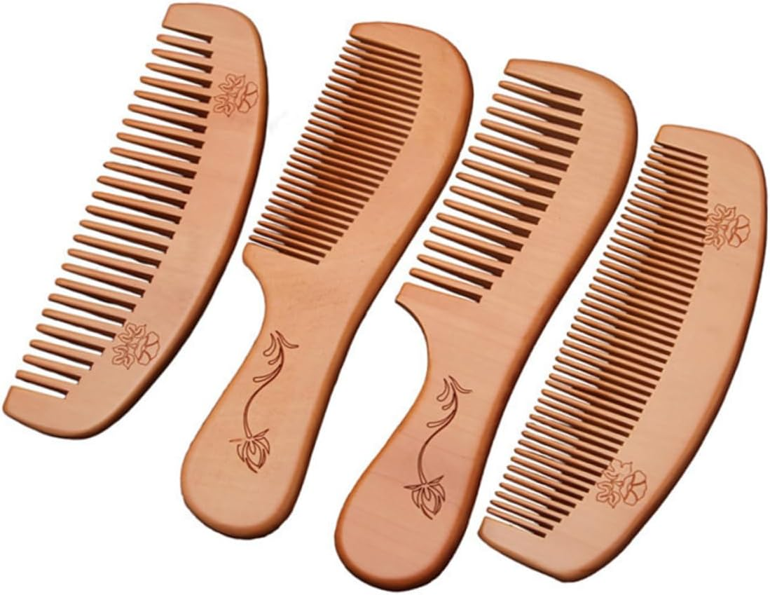 HAKIDZEL 4Pcs Wooden Hair Comb Static Boys and Girls Frizz Comb Non Scratch for Scalp Massage