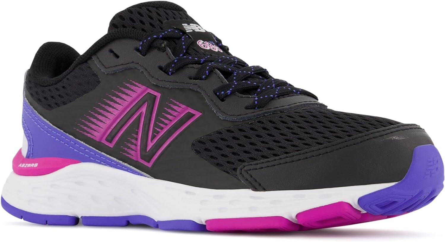 New Balance Kids 680V6 Running Sport Sneakers Shoes Black/Magenta Pop/Aura/Libra 11.5 M image number 3